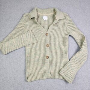 ASOS DESIGN Cardigan Sweater Women 6 Green Marled Rib Knit Collared Button Front